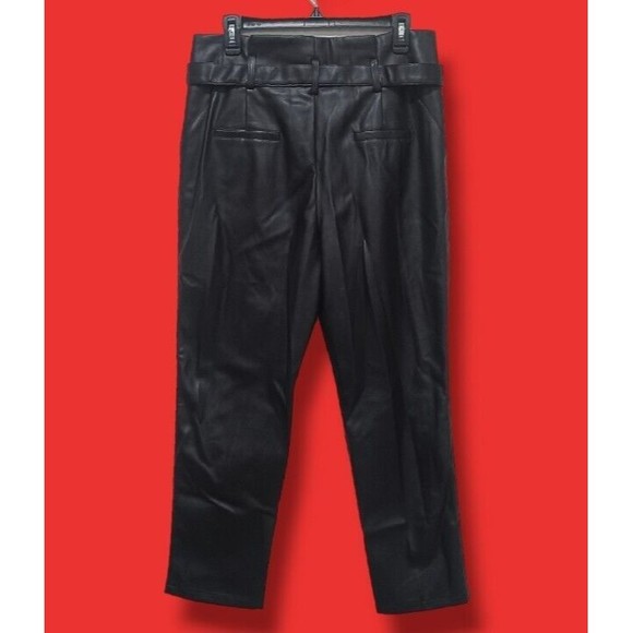 Lucy Paris Belted Paper Bag Waist Black Faux Leather High Rise Womens Sz L Pant - Picture 7 of 16